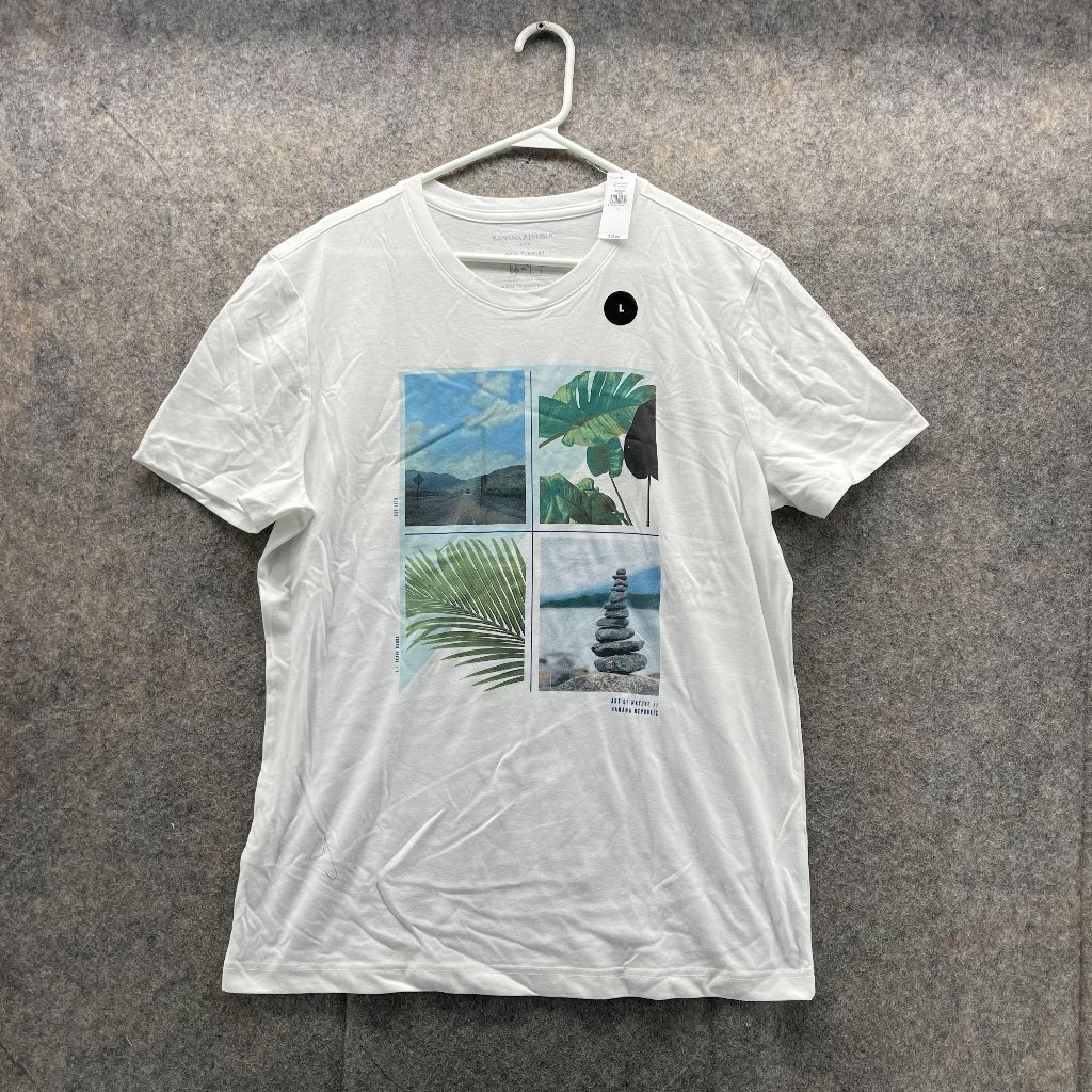 Banana Republic Shirt Men Large Adult White Casual Tee Outdoors Logo Nature